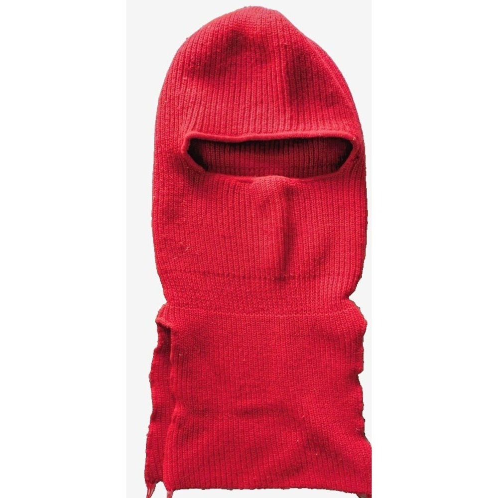 Vintage Ski Face Mask Blaze Red/Orange Knit Winter Hunter Balaclava One Hole
